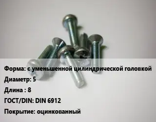 Винт с уменьшенной цилиндрической головкой 5х8 DIN 6912 оцинкованный